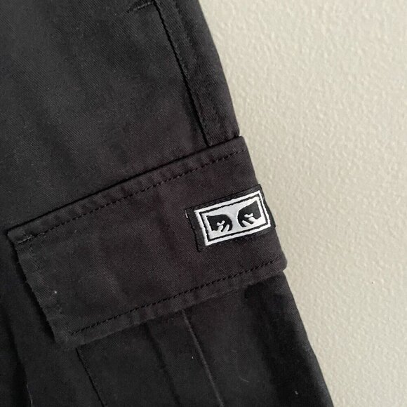 Obey Women 26 Black Grunge 90s Y2K Big Division Embroidered Cargo Pant NWOT - Picture 8 of 14